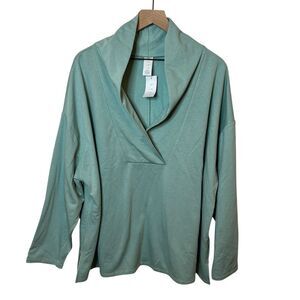 LIVI Women's Plus Size 22/24 Seafoam Green Shawl Collar Long Sleeve Sweater